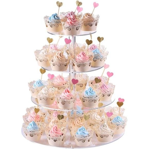 Cupcake Stand,4-Tier Round Acrylic Cupcake Display Stand Dessert Tower Stand - Picture 1 of 7